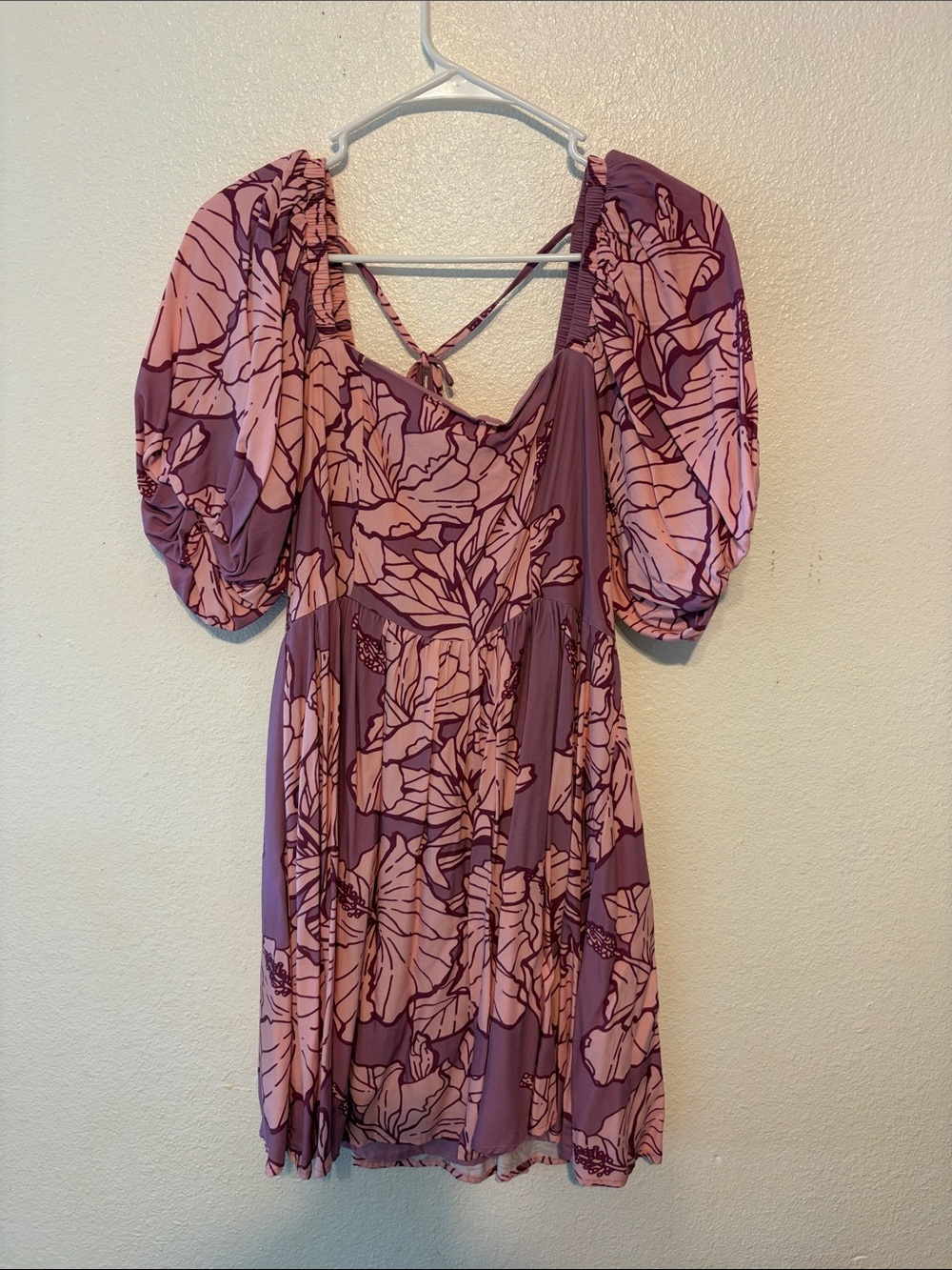 Puff-Sleeve Mini Dress in Mauve Pink Floral